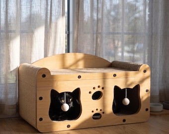 Katzenkratzsofa aus Holz, modernes Katzenhausbett, Kratzliege aus Wellpappe, interaktive Spielzeugkiste für Katzen, Katzenmöbel für drinnen, Katzennest