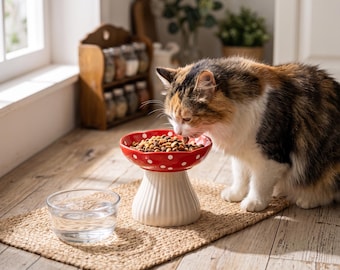 Pilzförmiger Keramik-Katzennapf mit erhöhtem Schnurrhaar-Futterspender