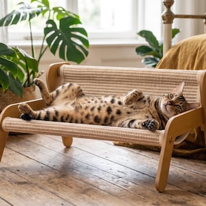 Tumbona rascador de sisal para gatos, banco de madera 2 en 1 para gatos