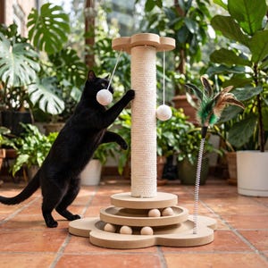 Wood Cat Scratching Post Ball Track Sisal Tower