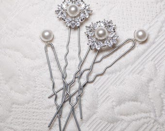 Bridal Pearl Hair Pins Set of 4, Crystal Wedding Hair Pins, Pearl Hair Accessories, Bridal Hair Clips, Elegant Wedding Hair Piece