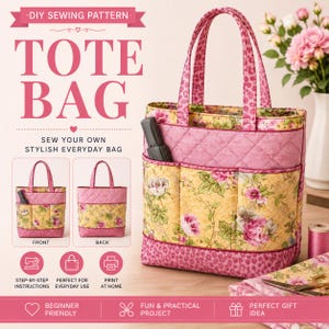 Patron de couture de sac fourre-tout matelassé PDF, patron de sac fourre-tout organisateur, tutoriel couture de sac fourre-tout de poche, sac à main bricolage téléchargement immédiat