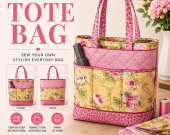 Quilted Tote Bag Sewing Pattern PDF, Organizer Tote Pattern, Pocket Tote Bag Sewing Tutorial, DIY Handbag Instant Download