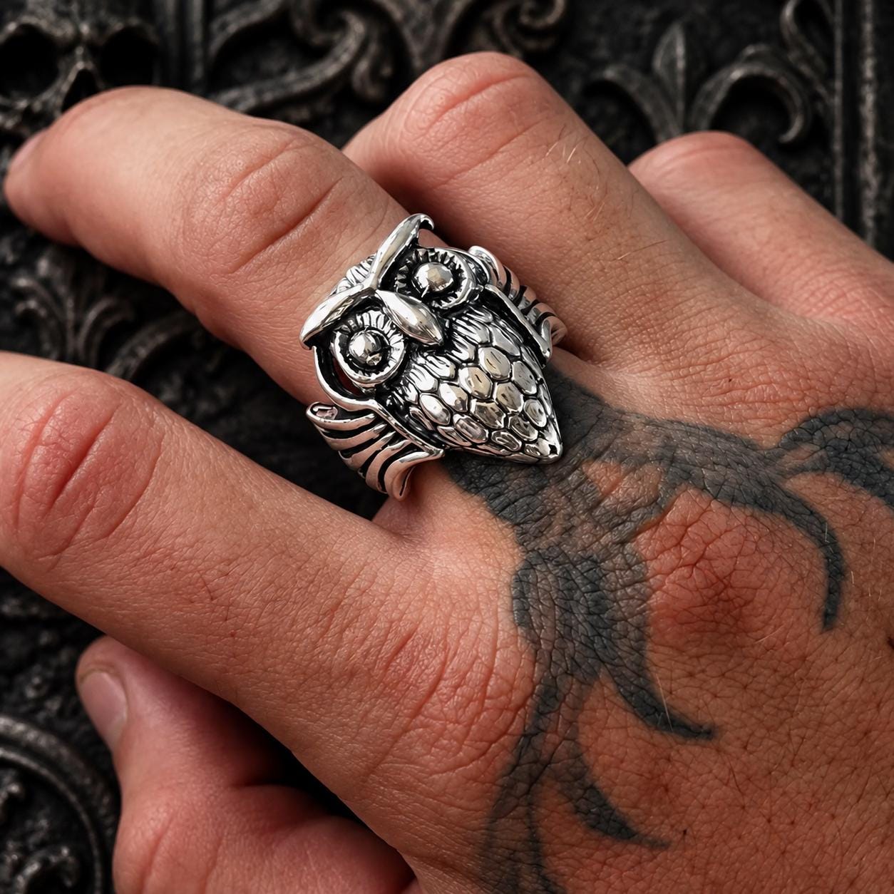 Owl Ring, 925 Sterling Silver Owl Ring, Oxidized Bird Ring, Gothic Animal Statement Ring For Women,