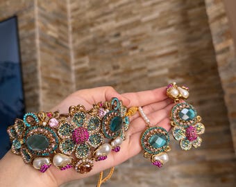 HELEN - Choker set with earrings and tikka | available in 8 colours