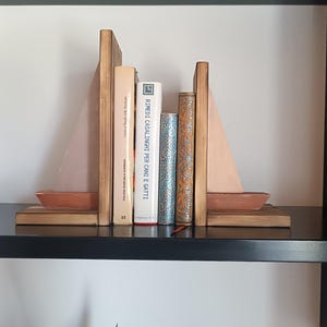 Wooden bookends in the shape of a sailboat, rustic, shabby chic, handmade