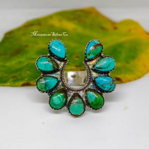 Kingman Mohave Turkos Sterling Silver Ring – Boho Statement Band Smycken