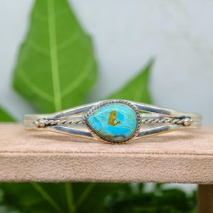 Blue Kingman Turquoise Bangle, 925 Sterling Silver, Cuff Bracelet, Stacking Bangle For Women