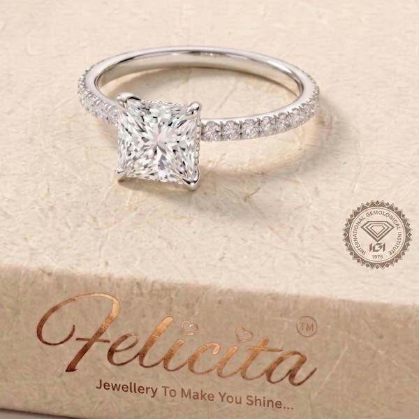 IGI Certified Lab Grown Princess Diamond Engagement Ring – 1-5 Carat, Wedding Proposal Band