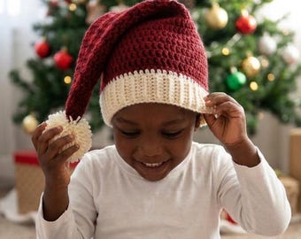 Patrón de gorro de Papá Noel largo a crochet, patrón fácil de gorro de Papá Noel a crochet en PDF, patrón de gorro navideño a crochet