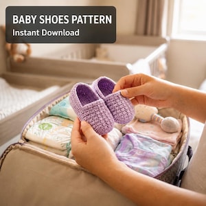Patrón de zapatos de bebé a crochet, estilo mocasín, talla de 3 a 6 meses, nivel principiante fácil, regalo para baby shower, descarga instantánea en PDF.