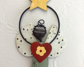 Recycled Metal Folk Art Angel Sending Love