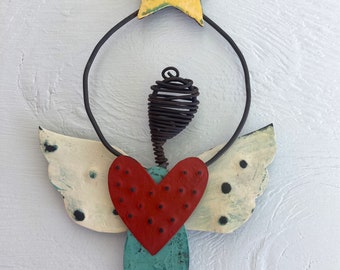 Recycled Metal Folk Art Angel Sending Love