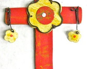 Rustic Recycled Metal Wall Cross - Decorative Small Crosses