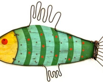 Metal Tropical Fish Sculpture Recycled Metal Upcycled, Repurposed Green Sustainably Hand Crafted Art