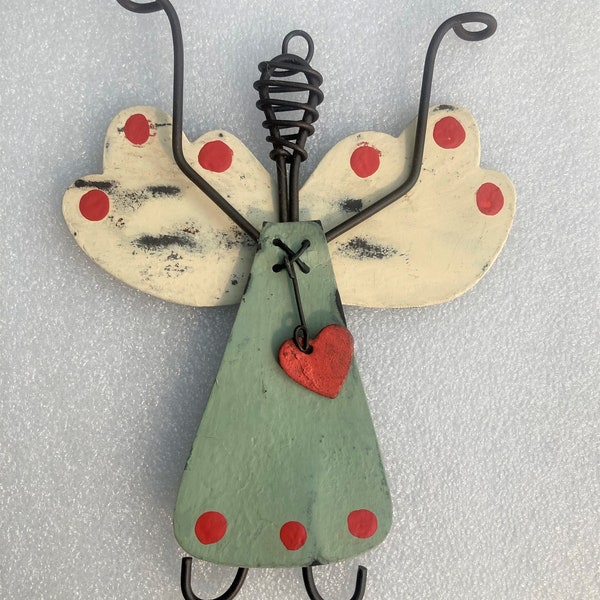 Recycled Metal Folk Art  Joyful Small Angel