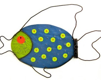 Metal Tropical Fish Sculpture Recycled Metal Upcycled, Repurposed Green Sustainably Hand Crafted Art