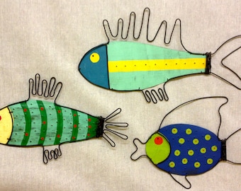 Metal Tropical Fish Sculpture Trio Recycled Metal Upcycled, Repurposed Green Sustainably Hand Crafted Art