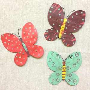 Rustic Recycled Metal Upcycled, Repurposed Green Sustainably Hand Crafted Art   Metal Butterfly Magnets - Pastel (Set of 3)