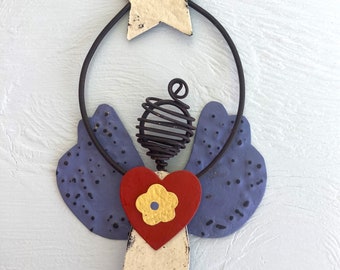 Recycled Metal Folk Art Angel Sending Love