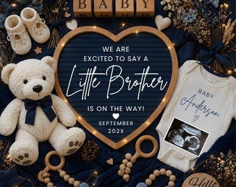 Plantilla digital editable para anunciar el embarazo de tu hermanito, plantilla para redes sociales de bebé niño, es un niño, revelación de género de niño, Canva