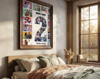 Gepersonaliseerde fotocollagelijst jubileum op maat gemaakt cadeau tweede jubileum voor koppels