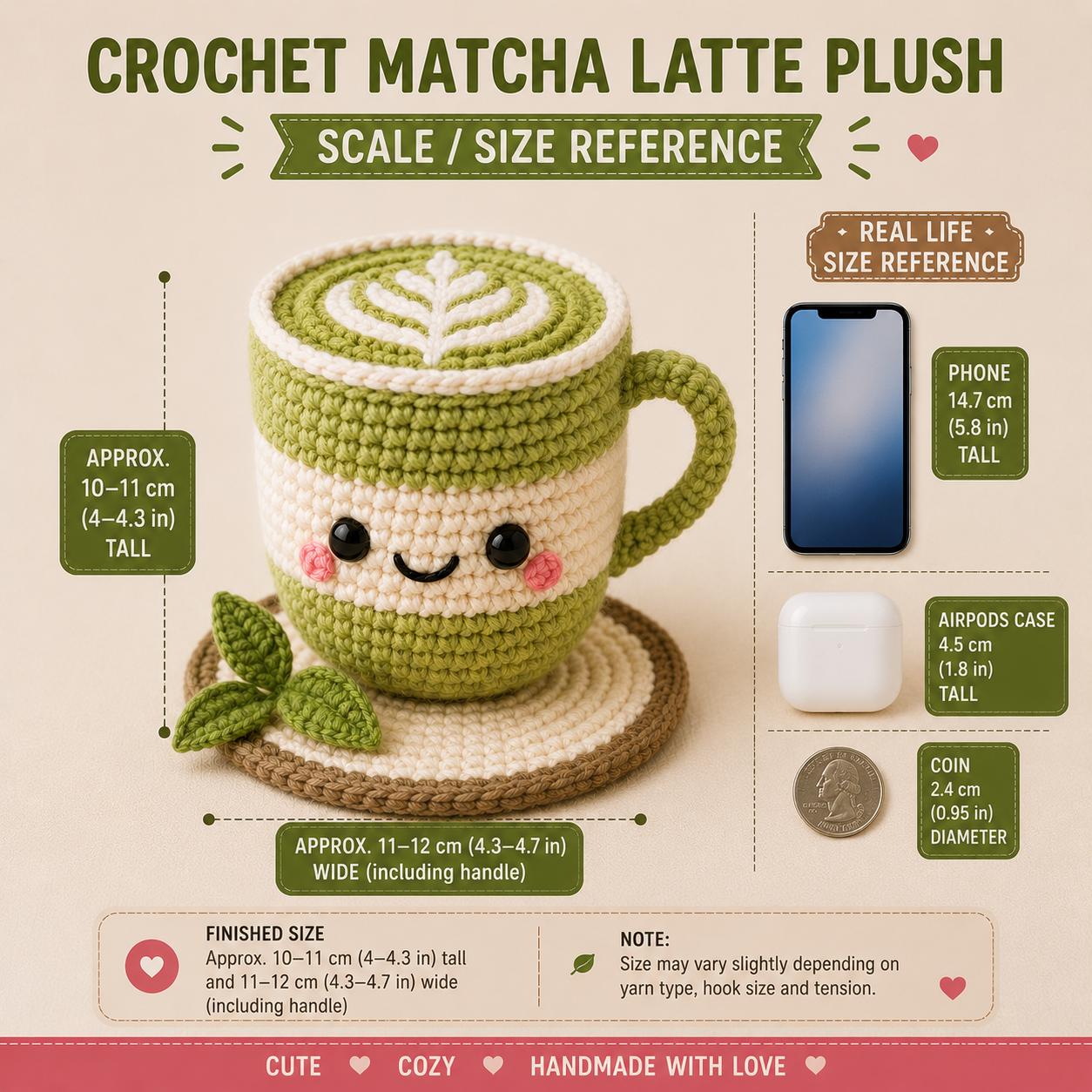 Crochet Matcha Latte Plush Pattern (digital PDF), Beginner