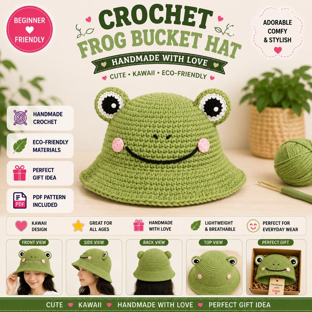 30 Frog Hat Crochet Patterns for Playful Animal Hats, Balaclavas, and Amigurumi Projects 29 Frog Bucket Hat Pattern