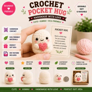 Virkat fickkrammönster PDF | Söt Amigurumi fickkram virkhandledning | Mini kawaii plyschgåva