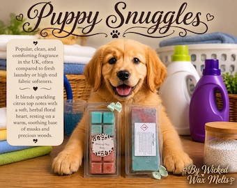 Puppy Snuggles Wachs Melts: Frischer Wäscheduft, Zitrus, Floral, Moschus Harmonie