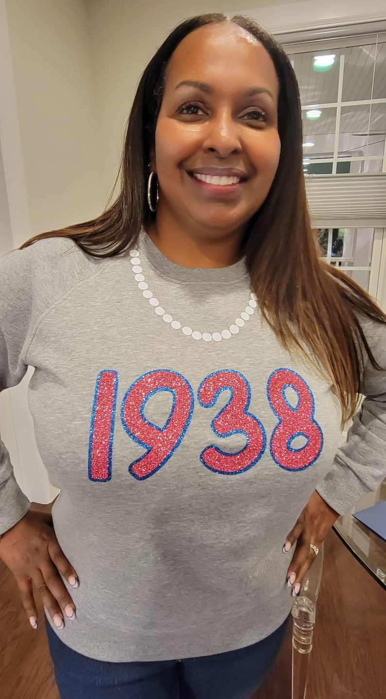 Jack and Jill of America, JNJ 1938 Glitter Sweatshirt with Pearl necklace, 1938 women's Sweatshirt- Unisex sizing image 1