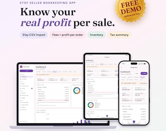 Etsy Seller Bookkeeping App, Profit Tracker, Inventory & Expense Log, Pricing Calculator (Digital Download)