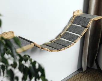 Wall Floating Bridge for Cats, Wooden Hanging Steps, Plywood with Carpet Suspended Walkway, Multicolor Wall Mounted Animal Sidesteps
