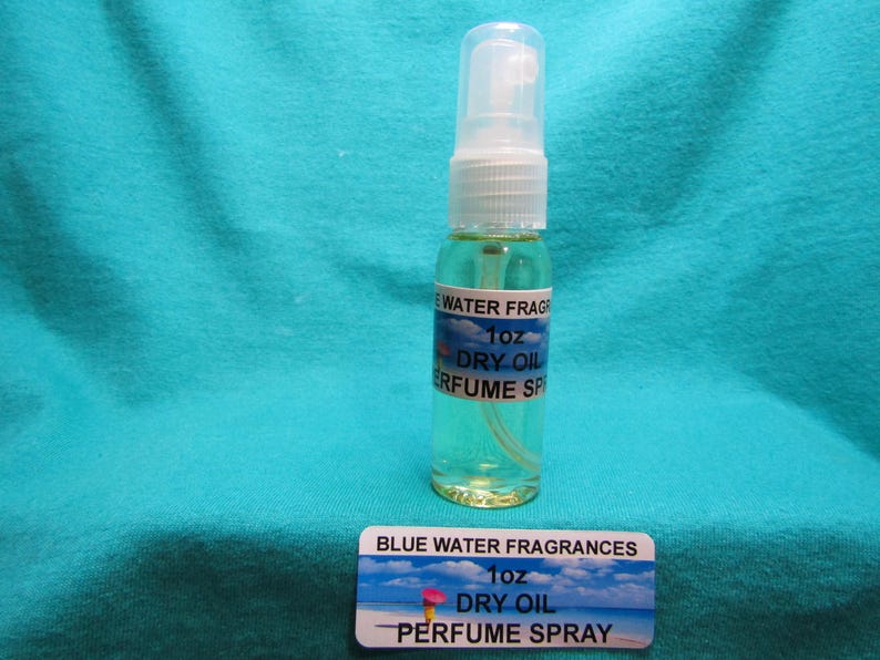 a bottle of water fragrance spray and a label for blue water fragrances.
