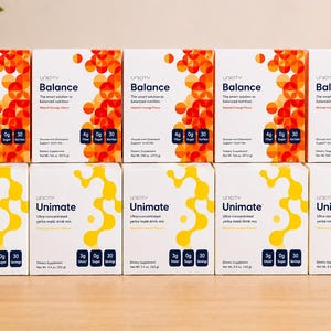 Unicity Balance & Unimate Mega-paket | 5 Balance-lådor + 5 Unimate-lådor | Dryckesmix med apelsin- och citronsmak | 30 stickförpackningar per låda
