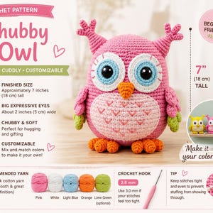 Virkat ugglemönster PDF Amigurumi | Knubbig uggla plyschmönster | Fotohandledning | Enkel virkning | Djur-/fågelmönster | Nybörjargosedjur för nybörjare