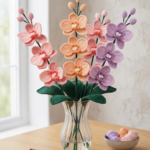 Patron au crochet orchidée papillon de nuit PDF | Motif floral réaliste avec tutoriel photo | Bouquet au crochet | Décoration florale DIY pour la maison | Téléchargement instantané