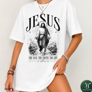 Comfort Colors® Vintage Jesus Christian Shirt, The Way The Truth The Life Tee, Bible Verse T-Shirt, Faith-Based Graphic Shirt