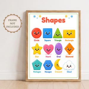 Educational Poster, Shapes Chart Matte Vertical Poster, Nursery Kids Classroom Wall Art