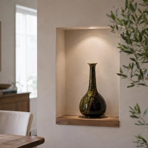Oribe & Soba Glasierte Knospen-Wabisabi-Vase | Handgefertigte japanische Studiokeramik | Keramikvase, von einem erfahrenen Töpfer auf der Töpferscheibe gefertigt