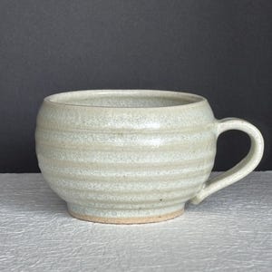 Handmade Ceramic Mug with Hand-Carved Rings – Soft Matte White