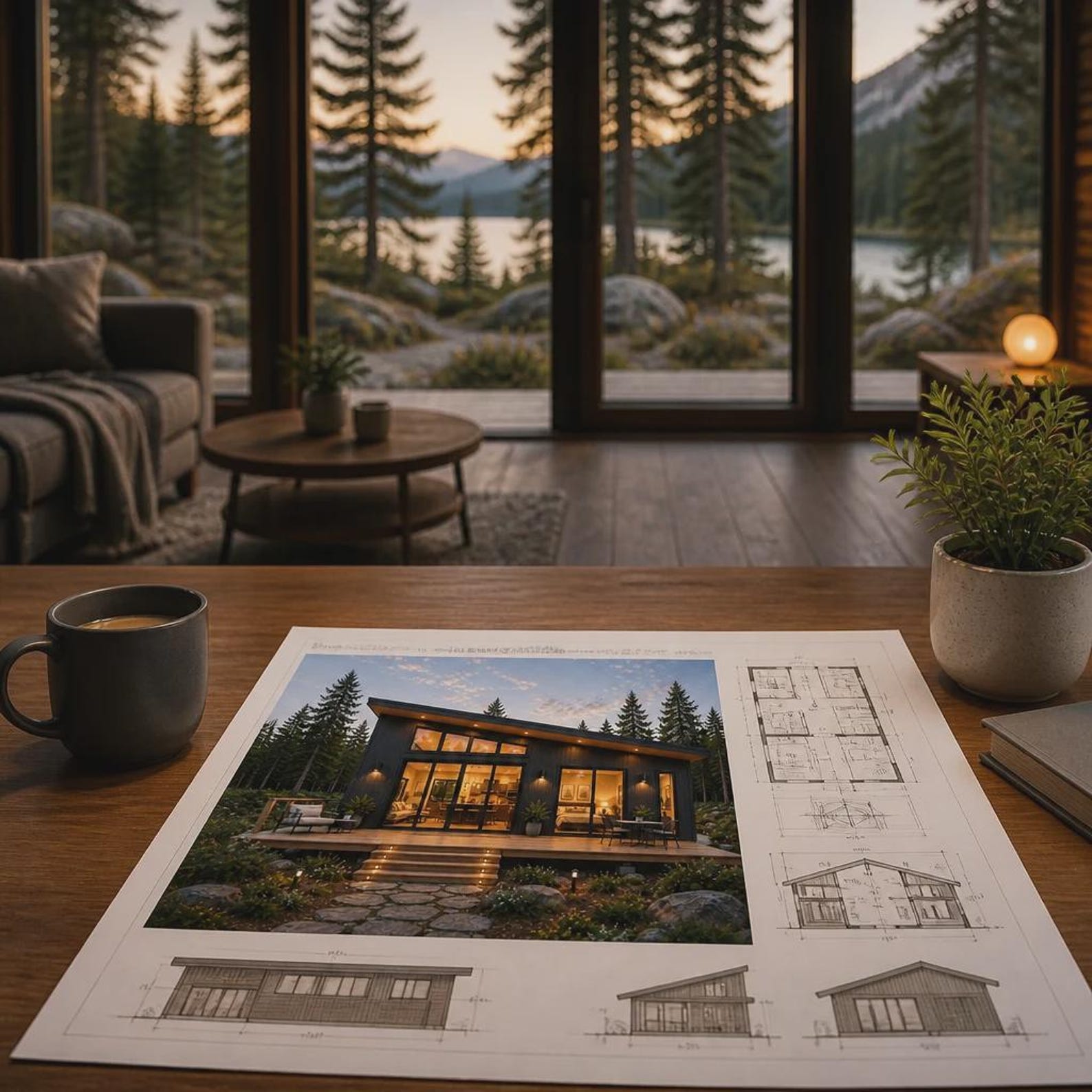 Home Design Plans Layout.pdf 24x36 Ft Scandinavian Chalet House Plans, Modern Cabin Design, Sloped ...