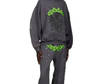 Op Sp5der Y2K geïnspireerde joggingbroek met capuchon – leigrijs