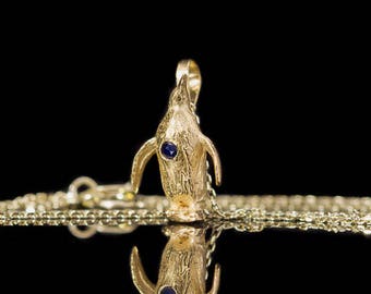 BLUE SAPPHIRE PENGUIN  | Solid Gold necklace
