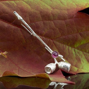 TOURMALINE EUCALYPTUS TWIG | Sterling Silver brooch  (Free shipping)