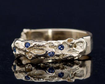 Blue volcano  Organic Gold Ring with 4 Sapphires