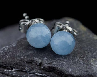 AQUAMARINE ORBS | Sterling Silver ear studs