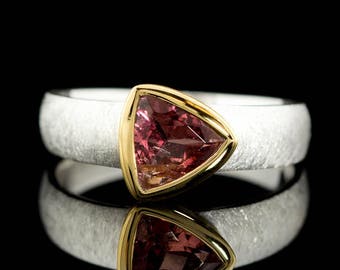 Red TRILLION on STERLING SILVER | Ring with Tourmaline and Gold details