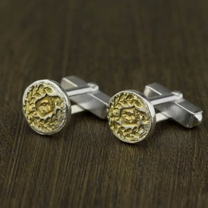 GOLD EMBLEM | Sterling Silver and 24ct Gold Cufflinks  (Free Shipping)