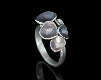 Little Enchanted Mushrooms (Dark Version) | Ring Topped with Tiny Seed Pods Cast in Sterling Silver